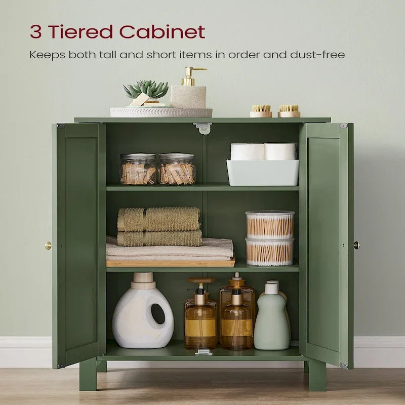 Mobiletto contenitore moderno verde bosco per bagno, con ripiani regolabili e design salvaspazio - 30P x 60L x 80A cm