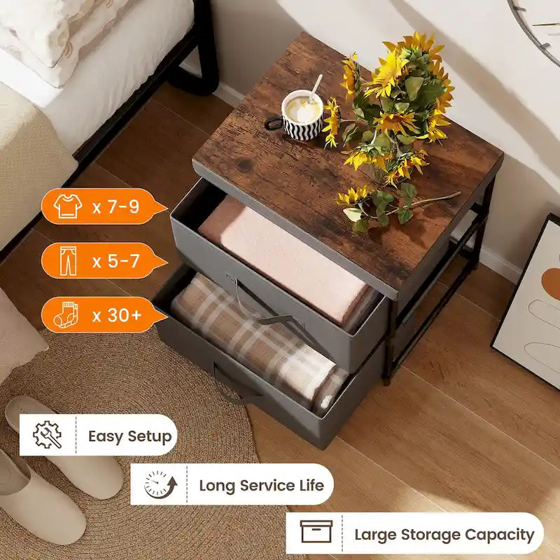 2-Drawer Fabric Dresser Storage Organizer & Nightstand
