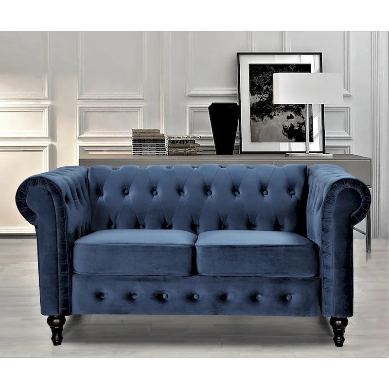 Divanetto Chesterfield Classico con Trapuntatura a Diamante e Rivestimento in Velluto Bicolore