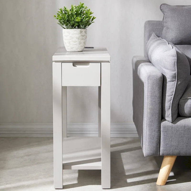 Wood Side Table with Drawer & Built-In Charging Station