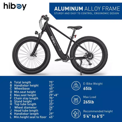 Bici elettrica da montagna Hiboy Adult P6 26" con telaio alto - Nera