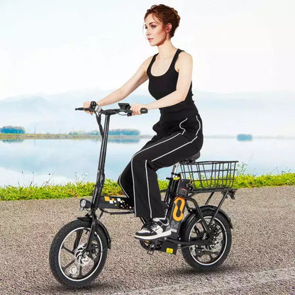 Bici Elettrica Pieghevole Costway 16 con Motore Brushless da 650 W di Picco