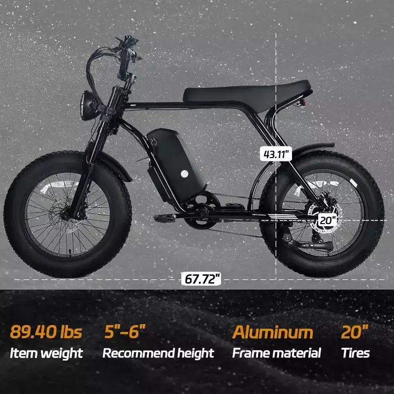 Bicicletta elettrica da montagna per adulti, pneumatici grassi 20 x 4.0, motore da 750W con batteria rimovibile da 48V 15.6Ah
