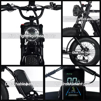 Bicicletta elettrica da montagna per adulti, pneumatici grassi 20 x 4.0, motore da 750W con batteria rimovibile da 48V 15.6Ah