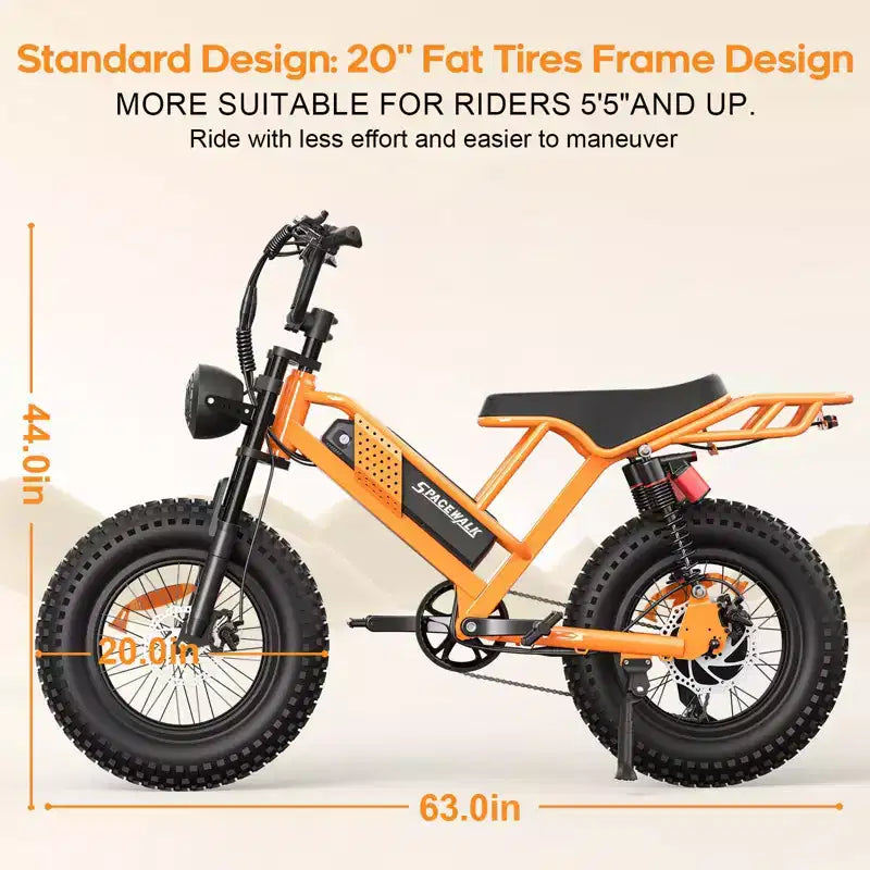 Eilleo 20 Fat Tire E-Bike Motore da 750W (920W di picco), 40 km/h, autonomia 80-110 km, batteria 48V 15.6Ah, doppia sospensione, Shimano 7 velocità
