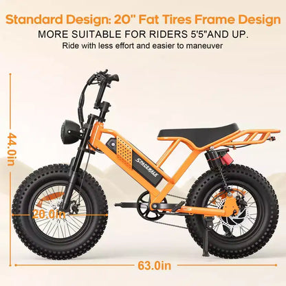 Eilleo 20 Fat Tire E-Bike Motore da 750W (920W di picco), 40 km/h, autonomia 80-110 km, batteria 48V 15.6Ah, doppia sospensione, Shimano 7 velocità