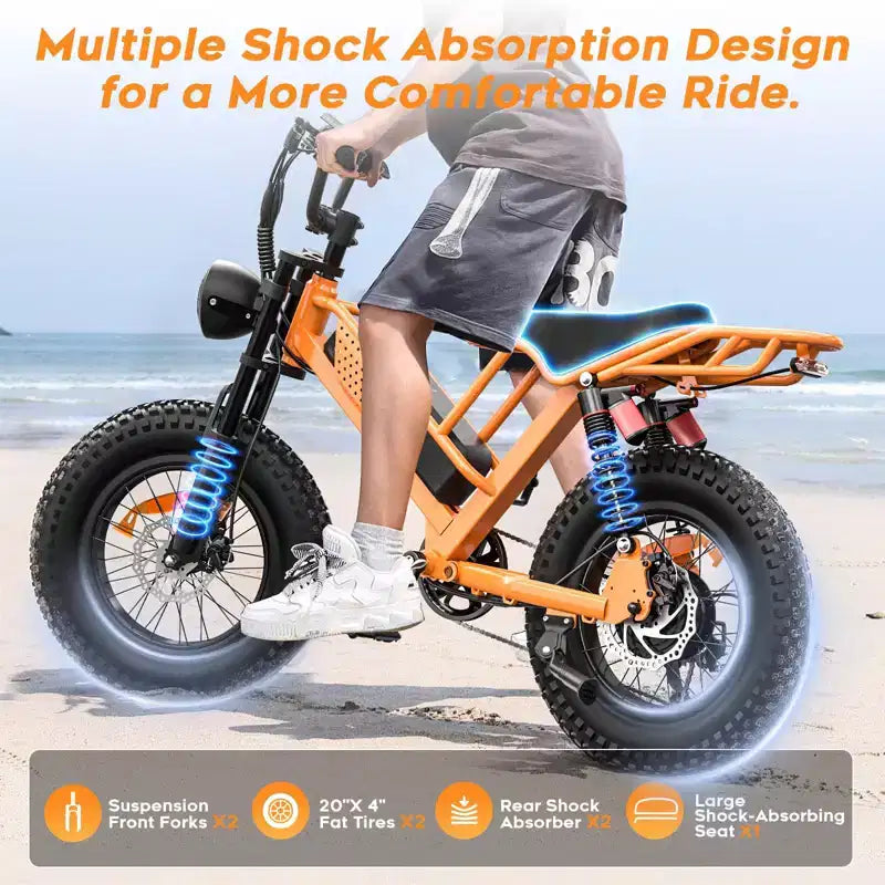 Eilleo 20 Fat Tire E-Bike Motore da 750W (920W di picco), 40 km/h, autonomia 80-110 km, batteria 48V 15.6Ah, doppia sospensione, Shimano 7 velocità