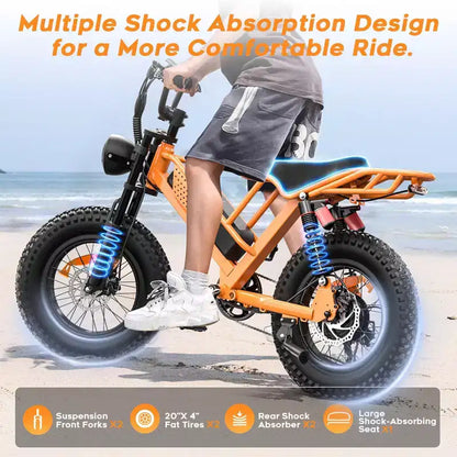 Eilleo 20 Fat Tire E-Bike Motore da 750W (920W di picco), 40 km/h, autonomia 80-110 km, batteria 48V 15.6Ah, doppia sospensione, Shimano 7 velocità