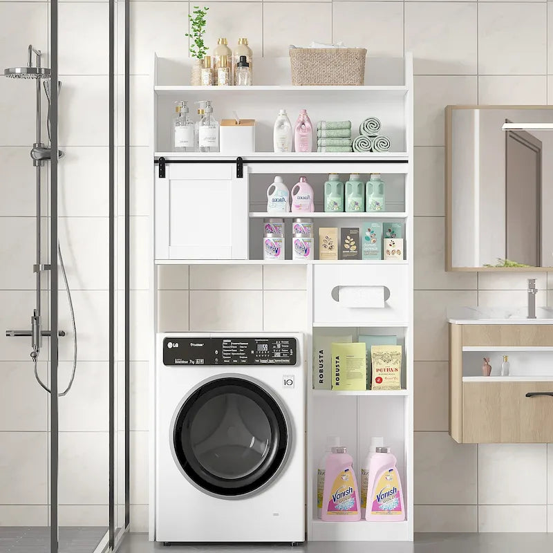 Mobiletto sopra il WC con struttura in metallo e 7 ripiani regolabili
