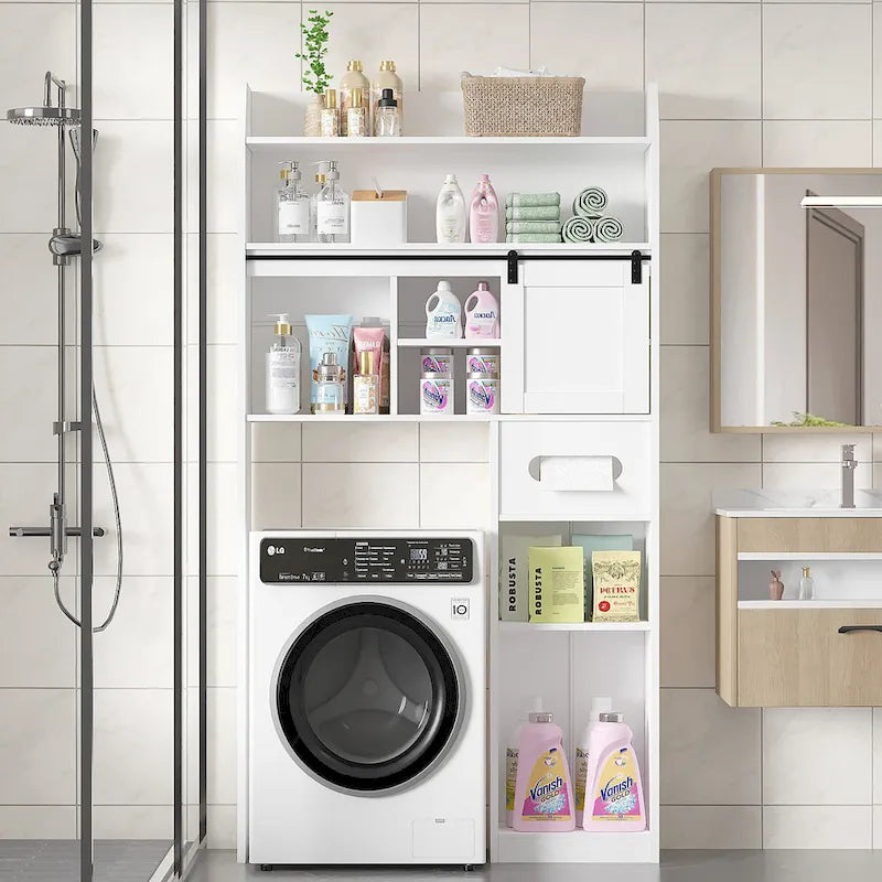Mobiletto sopra il WC con struttura in metallo e 7 ripiani regolabili