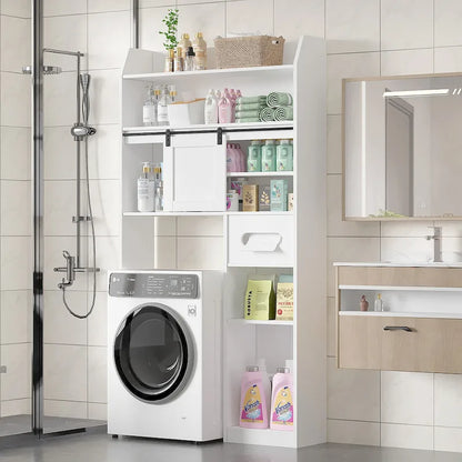 Mobiletto sopra il WC con struttura in metallo e 7 ripiani regolabili