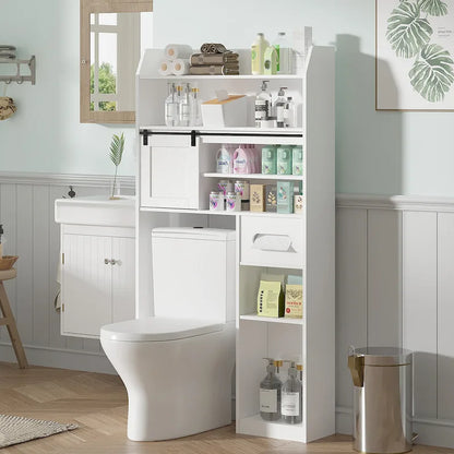 Mobiletto sopra il WC con struttura in metallo e 7 ripiani regolabili