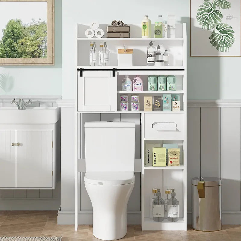 Mobiletto sopra il WC con struttura in metallo e 7 ripiani regolabili