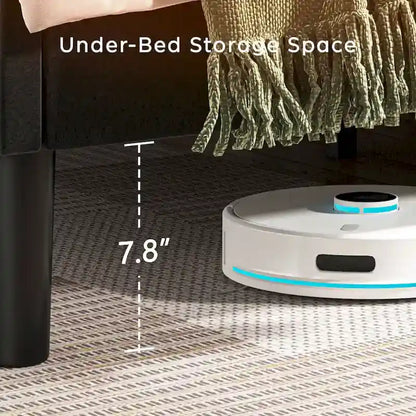 Letto imbottito con piattaforma, Queen Size, nero con testiera imbottita e struttura in metallo resistente