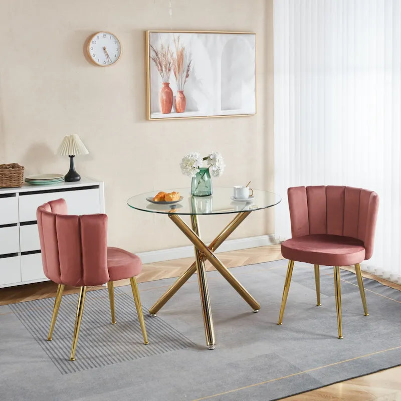 Sedie da pranzo in velluto con gambe dorate – Sedute eleganti d'accento
