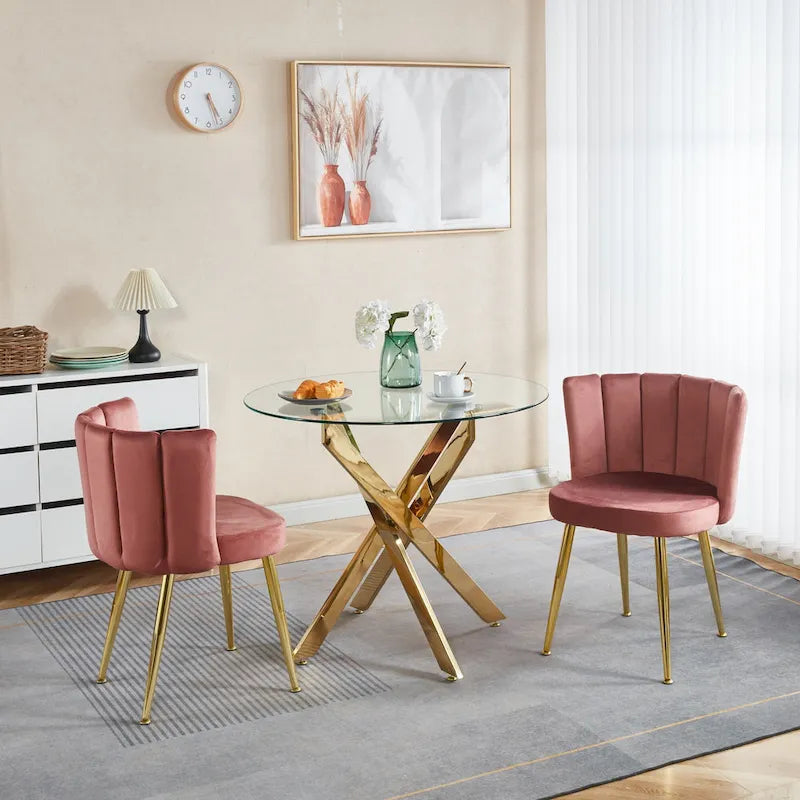 Sedie da pranzo in velluto con gambe dorate – Sedute eleganti d'accento