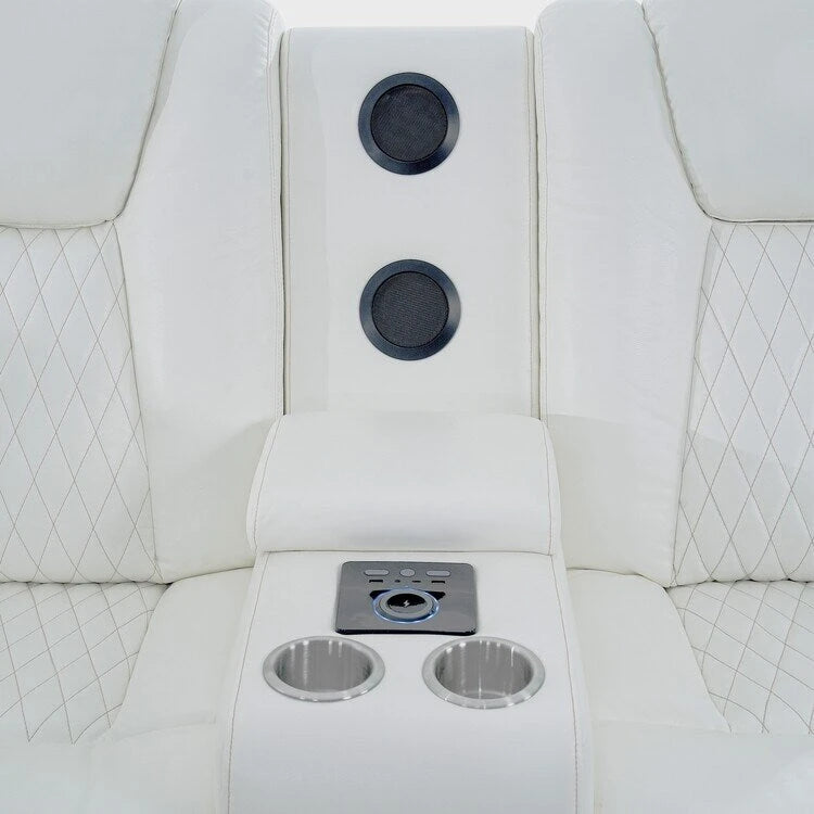 Divano ad angolo reclinabile di lusso a 5 e 6 posti con LED, USB, ricarica wireless, Bluetooth e vano contenitore