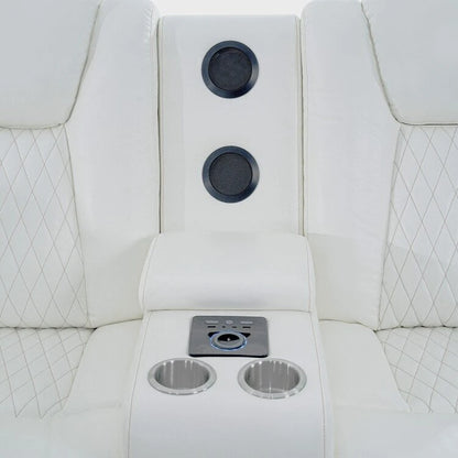 Divano ad angolo reclinabile di lusso a 5 e 6 posti con LED, USB, ricarica wireless, Bluetooth e vano contenitore