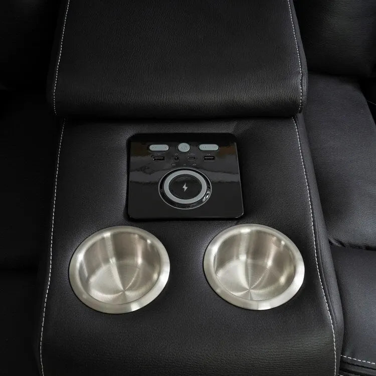 Divano ad angolo reclinabile di lusso a 5 e 6 posti con LED, USB, ricarica wireless, Bluetooth e vano contenitore