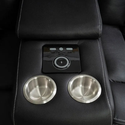 Divano ad angolo reclinabile di lusso a 5 e 6 posti con LED, USB, ricarica wireless, Bluetooth e vano contenitore
