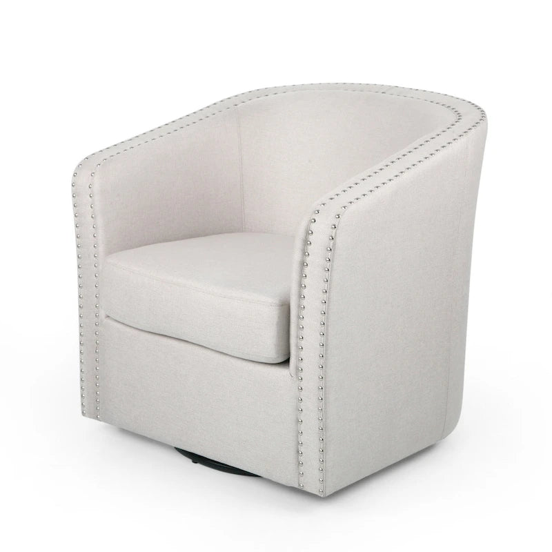 Poltrona girevole accent, stile classico a botte, tessuto beige grano