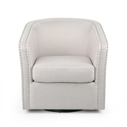 Poltrona girevole accent, stile classico a botte, tessuto beige grano