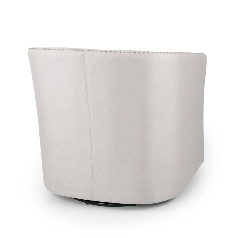 Poltrona girevole accent, stile classico a botte, tessuto beige grano
