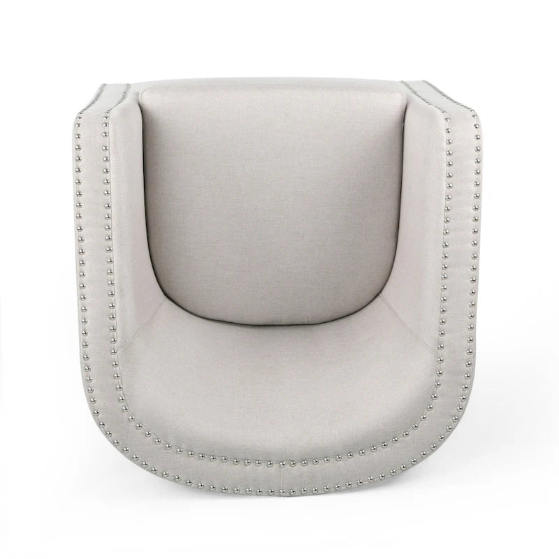 Poltrona girevole accent, stile classico a botte, tessuto beige grano