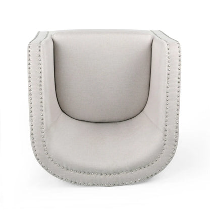 Poltrona girevole accent, stile classico a botte, tessuto beige grano