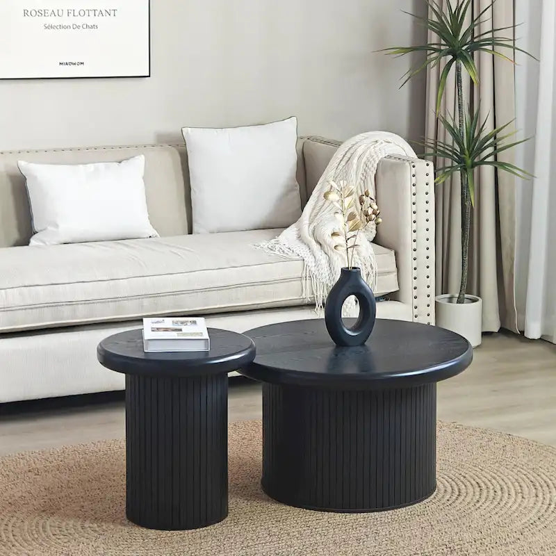 Modern Round Nesting Coffee Tables – Stackable Double Table for Living Room