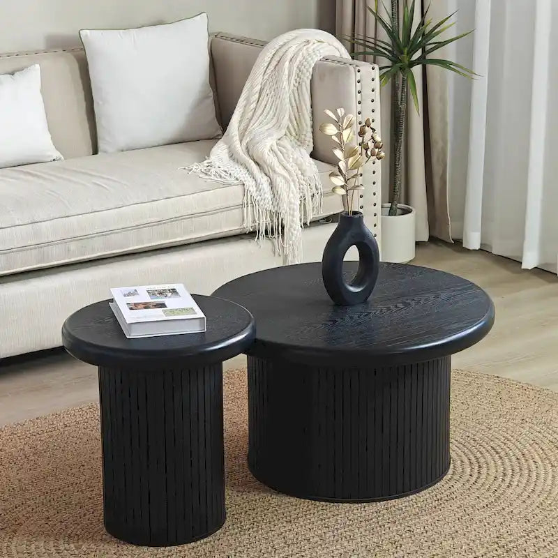 Modern Round Nesting Coffee Tables – Stackable Double Table for Living Room