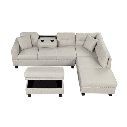 Divano Sezionale Moderno a L con Pouf Contenitore Mobile