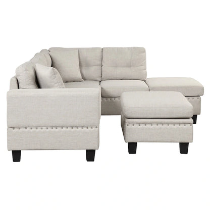 Divano Sezionale Moderno a L con Pouf Contenitore Mobile