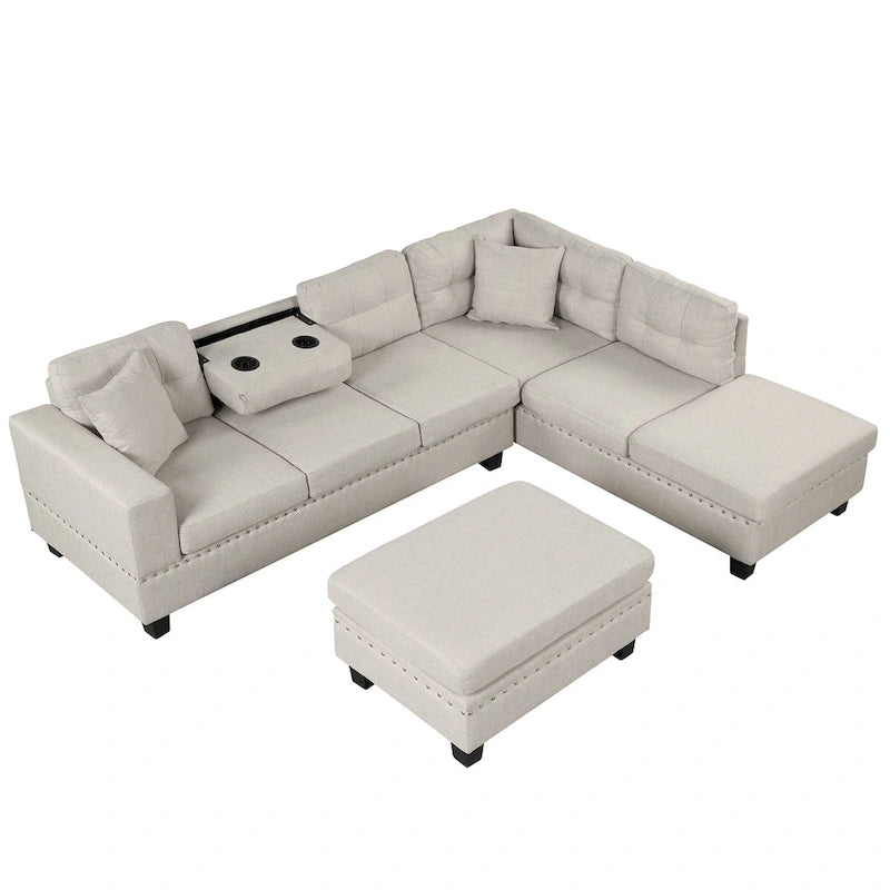 Divano Sezionale Moderno a L con Pouf Contenitore Mobile