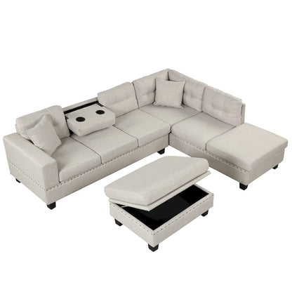 Divano Sezionale Moderno a L con Pouf Contenitore Mobile