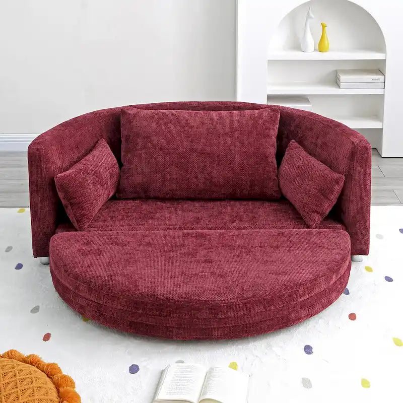 Letto pieghevole in lino, Divano letto a terra, Letto circolare, Divano futon regolabile, Divano pieghevole pigro per soggiorno