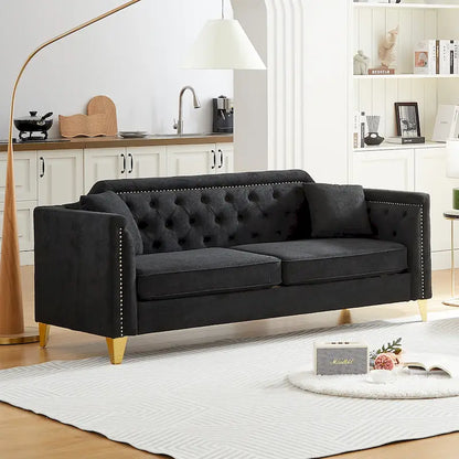 Divano Mid-Century Modern in ciniglia con gambe in metallo dorato e cuscini
