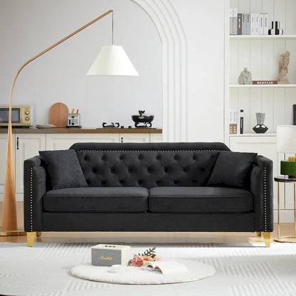 Divano Mid-Century Modern in ciniglia con gambe in metallo dorato e cuscini