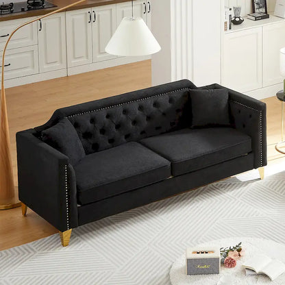 Divano Mid-Century Modern in ciniglia con gambe in metallo dorato e cuscini