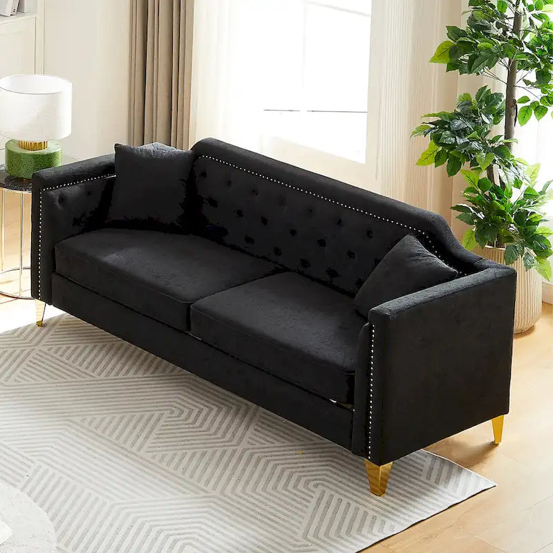 Divano Mid-Century Modern in ciniglia con gambe in metallo dorato e cuscini