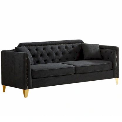 Divano Mid-Century Modern in ciniglia con gambe in metallo dorato e cuscini