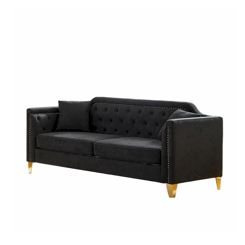 Divano Mid-Century Modern in ciniglia con gambe in metallo dorato e cuscini