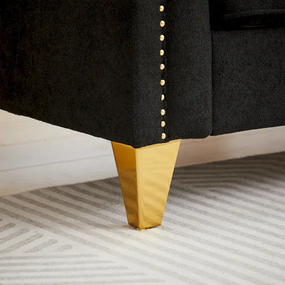 Divano Mid-Century Modern in ciniglia con gambe in metallo dorato e cuscini