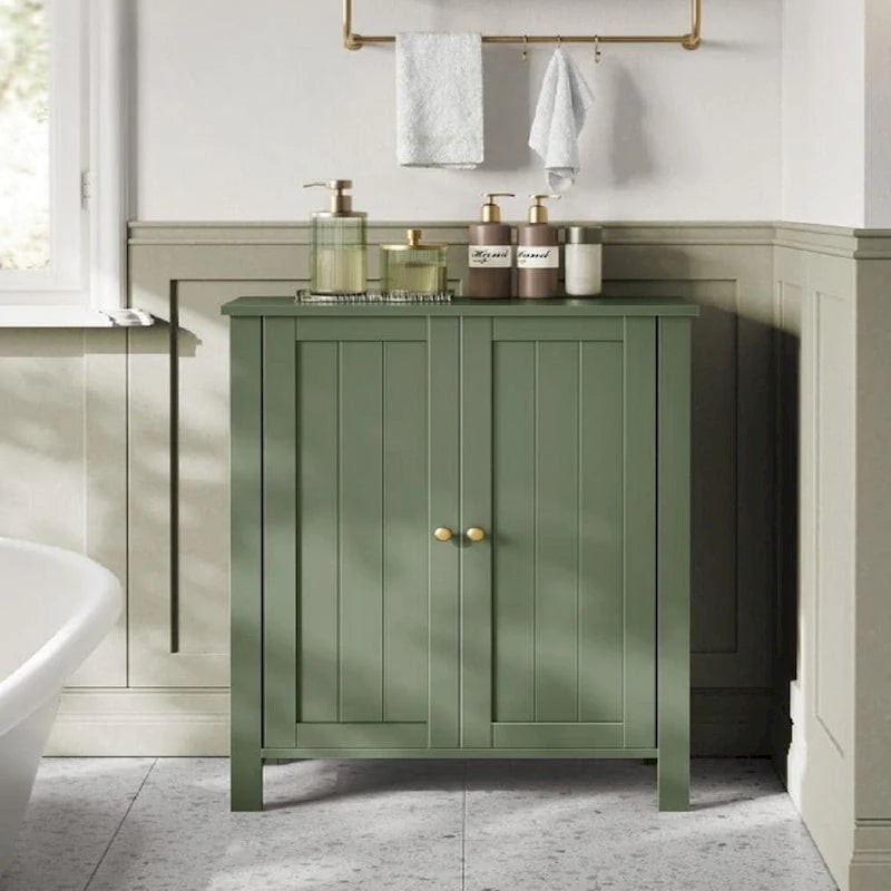 Mobiletto contenitore moderno verde bosco per bagno, con ripiani regolabili e design salvaspazio - 30P x 60L x 80A cm