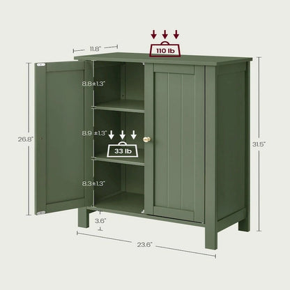 Mobiletto contenitore moderno verde bosco per bagno, con ripiani regolabili e design salvaspazio - 30P x 60L x 80A cm