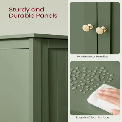 Mobiletto contenitore moderno verde bosco per bagno, con ripiani regolabili e design salvaspazio - 30P x 60L x 80A cm