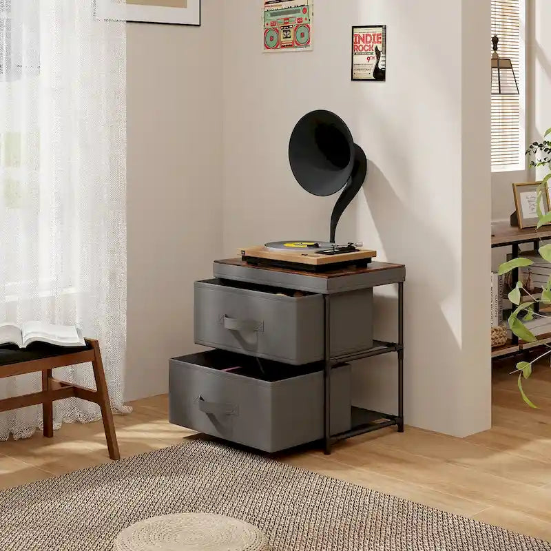 2-Drawer Fabric Dresser Storage Organizer & Nightstand