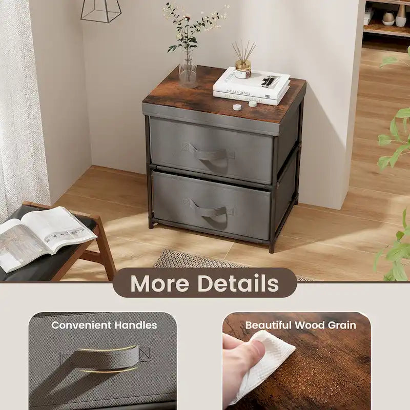 2-Drawer Fabric Dresser Storage Organizer & Nightstand