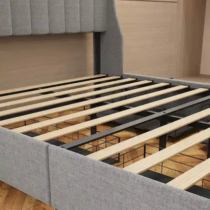 Light Grey Full Size Platform Bed with LED and Storage Drawers
