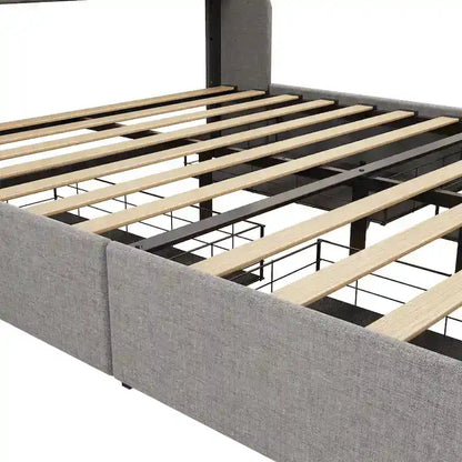 Light Grey Full Size Platform Bed with LED and Storage Drawers